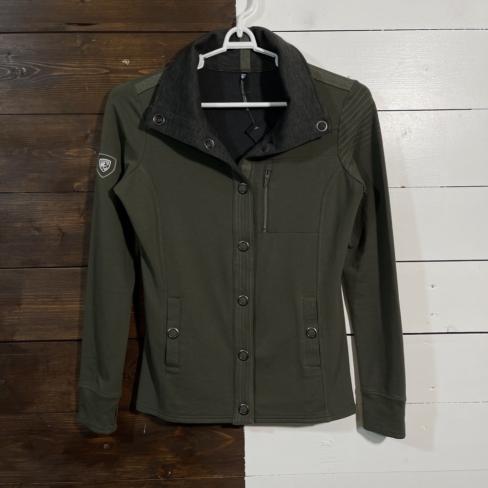 Kuhl Krush Jacket Womens Small Green Snap Front Outdoor Moto Style 17F 4234